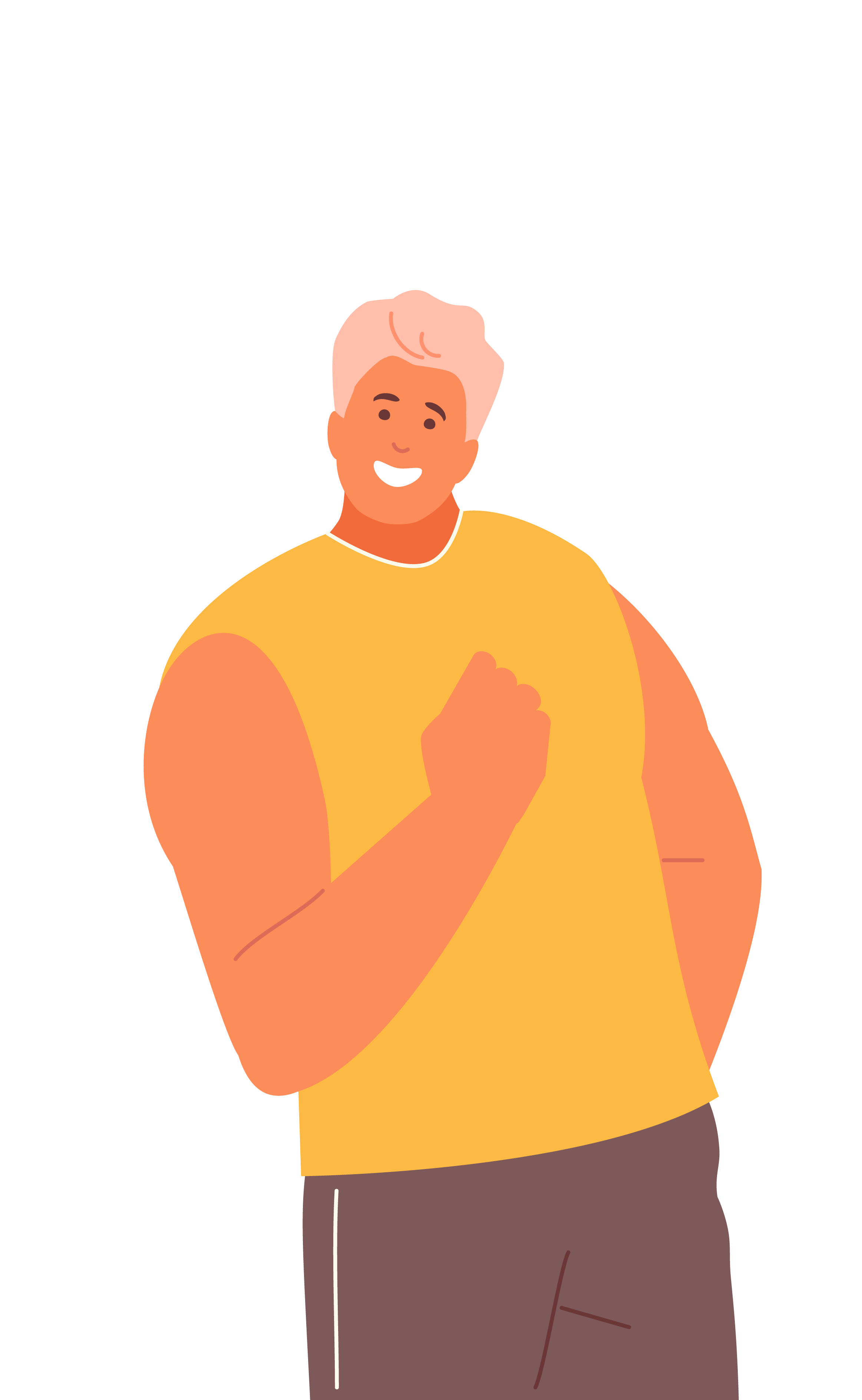 Illustration einer lächelnden Person im gelben Tshirt, der motivierend den Arm vor die Brust nimmt